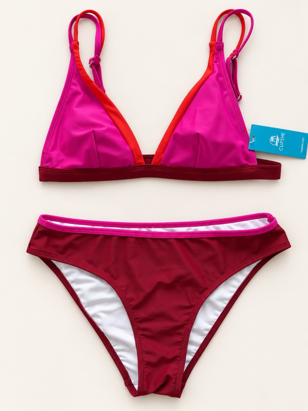 Hidden Wonders Banded Triangle Bikini Set Red Pink Orange Size Small NWT
